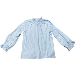 J Crew Light Blue Swiss Clip Dot Ruffle Collar 3/4 Sleeve Blouse